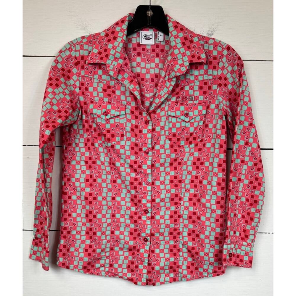 Cruel Girl Pink Green Button Up Shirt Girl's XL (12)